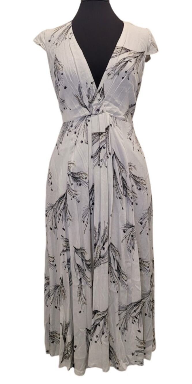 Free People Bohemian Hippie Flower Child Retro Print Midi Dress White Size 4